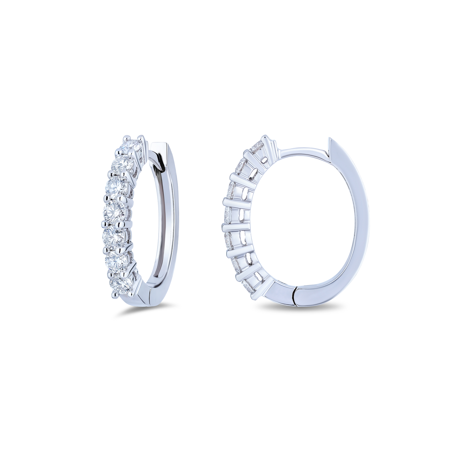 Sabel Collection White Gold Diamond Oval Huggie Hoop Earrings